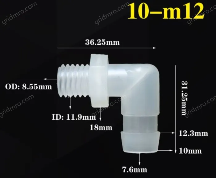10-M12-M thread right angle elbow