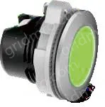 Green frosted button, plastic spray painted silver edge